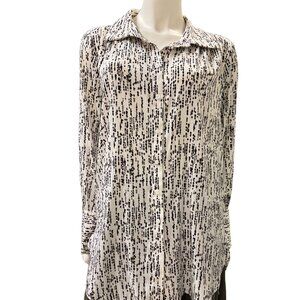 Simply Vera Vera Wang Abstract Drip Print Button Down Blouse Large Black White